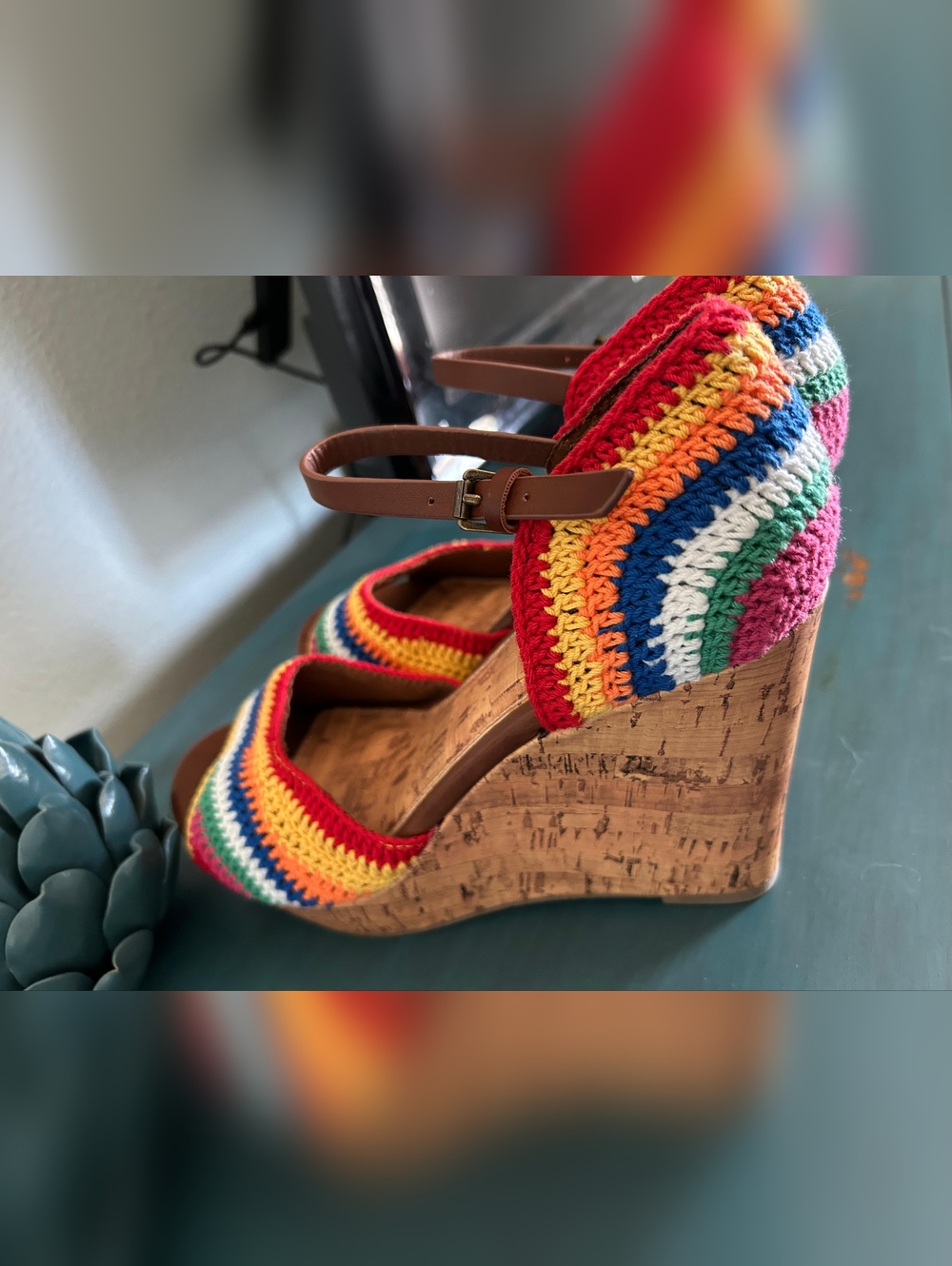 MIA Rainbow Crochet Cork Wedge Sandals - Multicolor - Picture 6 of 10